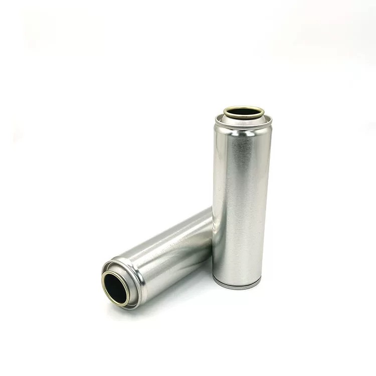 Two unprinted slim metal can bodies for gas cartridge and aerosol can production